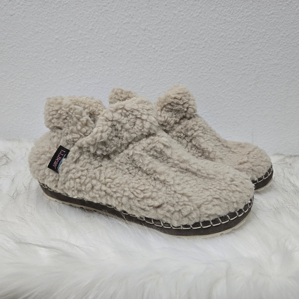 LL Bean Cozy Slipper Booties Pile Fleece Natural Size 7 M